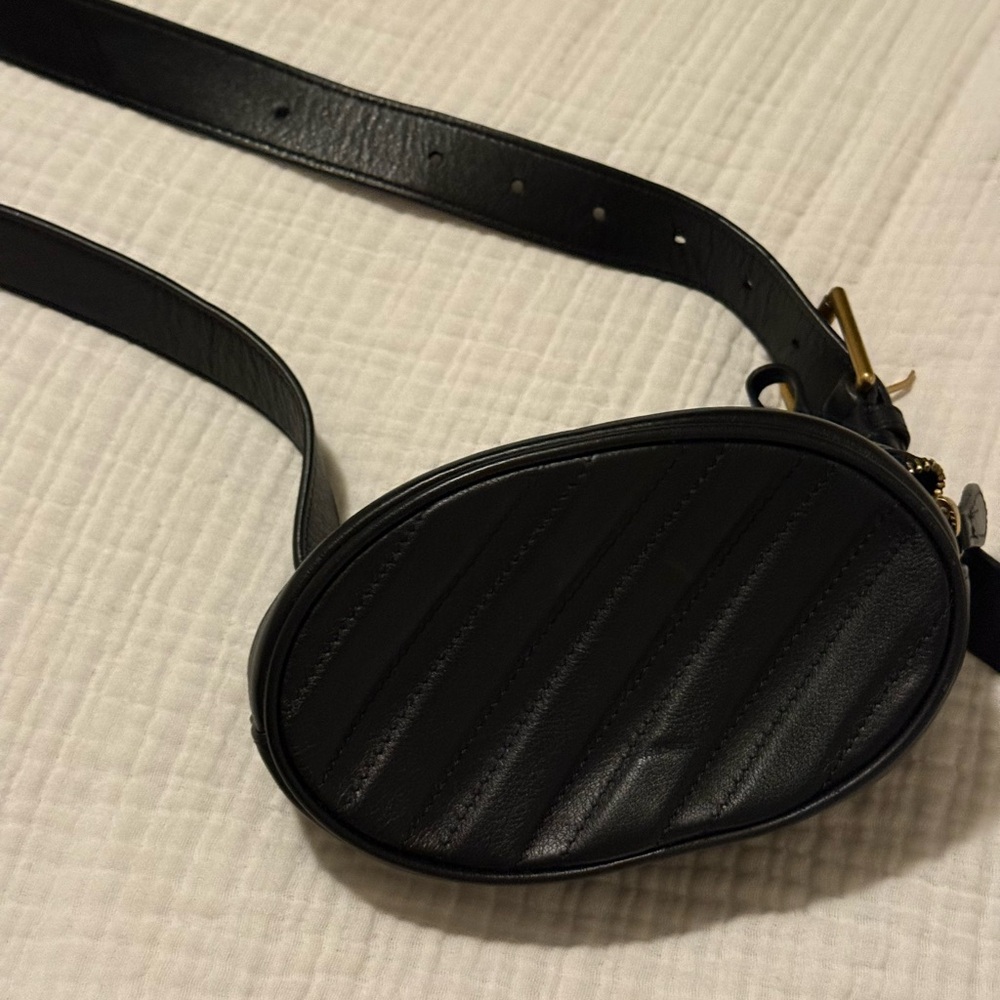 Aritzia Black Quilted Leather Oval Crossbody Satchel